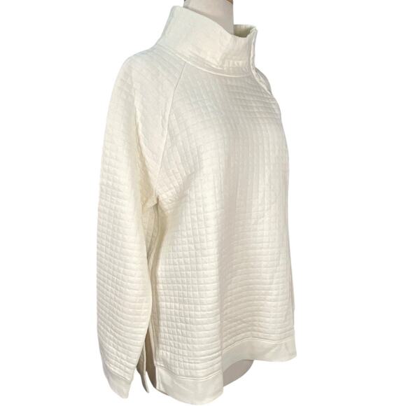 T by Talbots Quilted Mock Neck Snap Sweatshirt Large Off White Cozy Winter Cabin - Picture 8 of 12